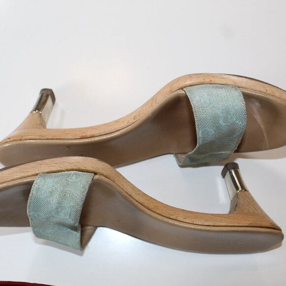 Authentic Gucci Sea Green Iridescent Cloth Mule Sandal size 8 vintage classic - Picture 6 of 14